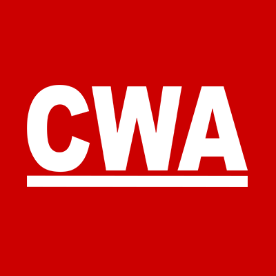 Communication Workers Of America logo in white text on a red background (CWA)
